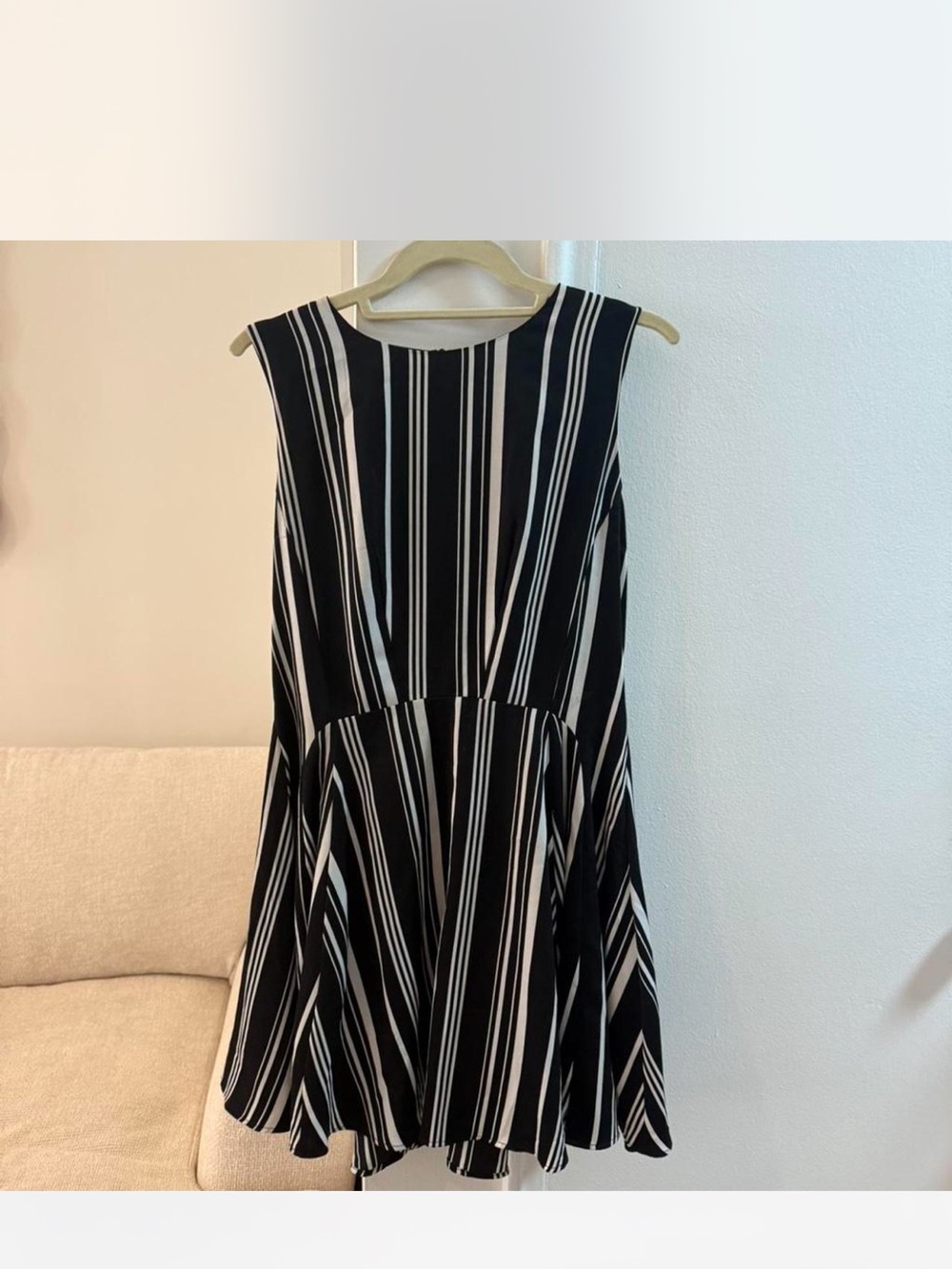 Bar III Black and White Vertical Stripe Sleeveless Mini Dress